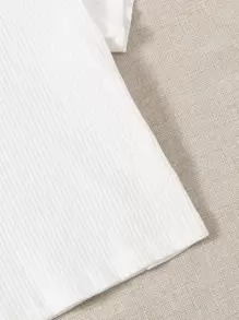 SHEIN EZwear 大碼羅紋針織短版T恤 - 白色 - 查看 5