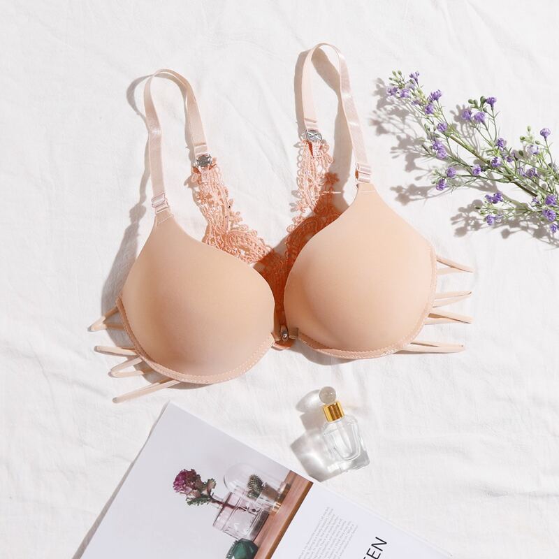 

Contrast Lace Push Up Bra, Apricot