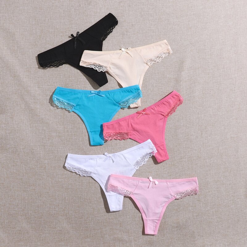 

6pack Contrast Lace Thong Set, Multicolor
