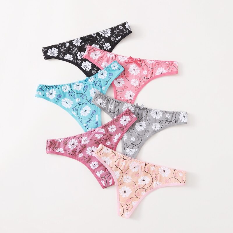 

6pack Floral Pattern Thong Set, Multicolor