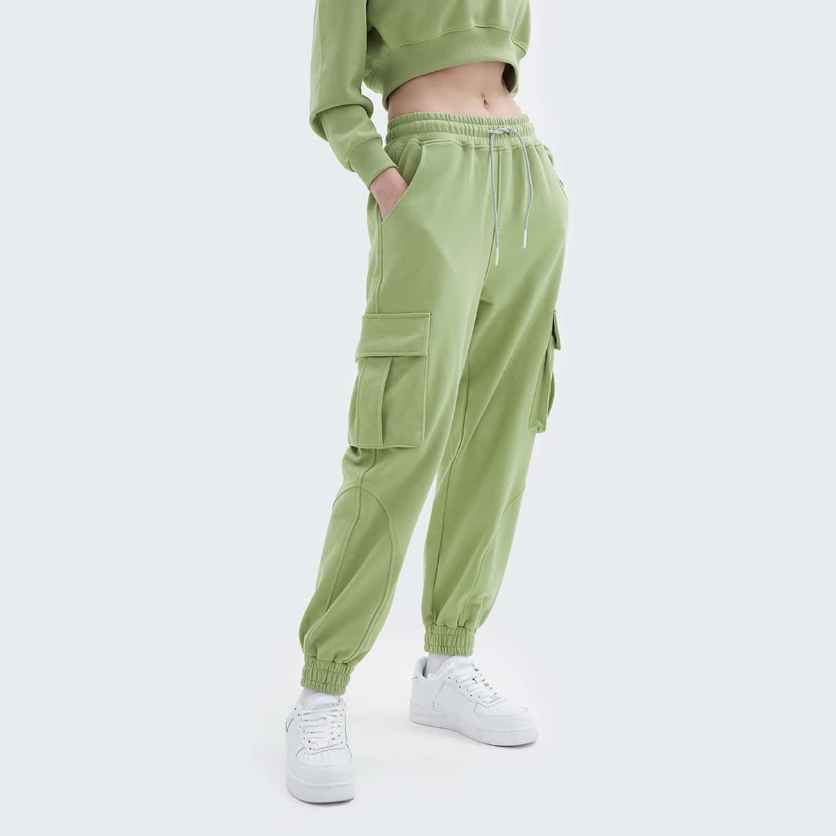 

Pocket Side Drawstring Waist Sweatpants, Lime green
