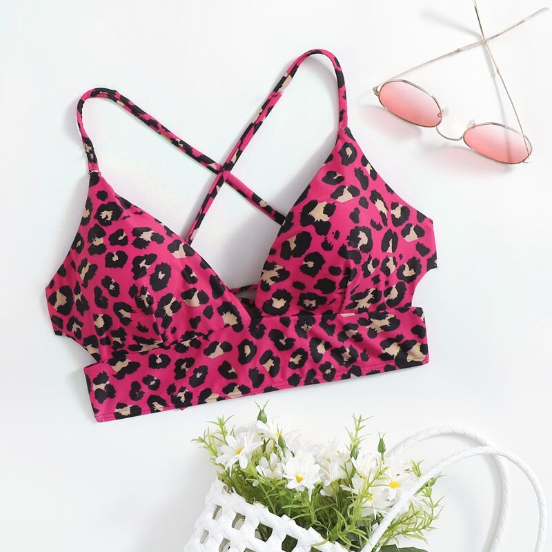 

Leopard Criss Bikini Top, Red