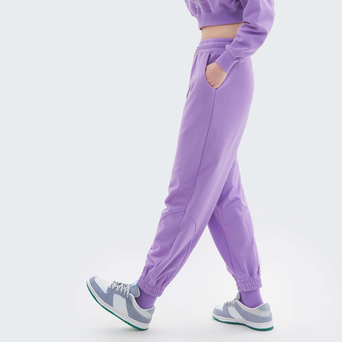 

Drawstring Waist Slant Pocket Sweatpants, Lilac purple