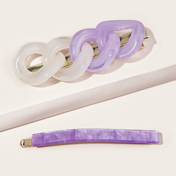 

2pcs Chain Design Hair Clip, Purple