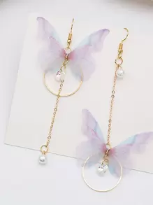 Butterfly Charm Drop Earrings - Purple - View 3