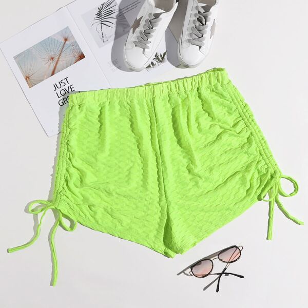 

Plus Neon Green Drawstring Side Solid Shorts, Lime green