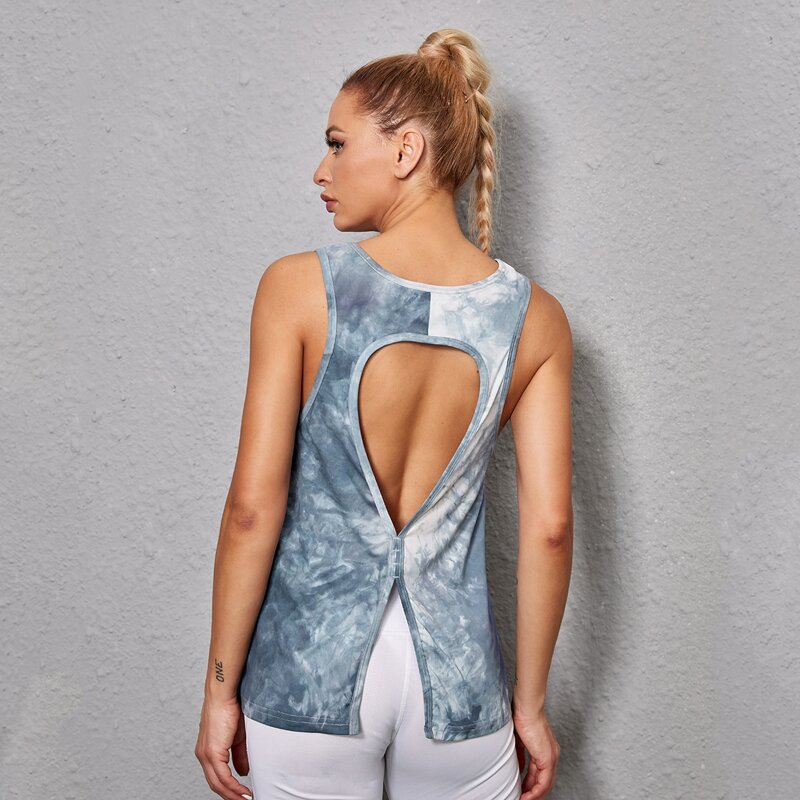 

Tie Dye Cut Out Back Sports Tank Top, Multicolor