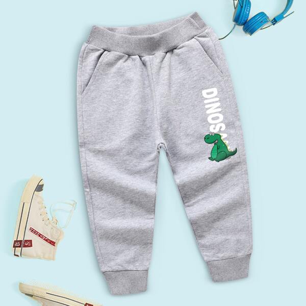 

Toddler Boys Cartoon Dinosaur Print Sweatpants, Light grey