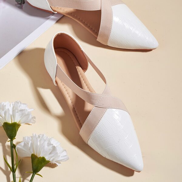 

Croc Embossed Ballet Flats, White