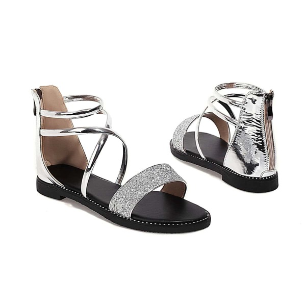 

Metallic Glitter Zipper Back Sandals, Silver