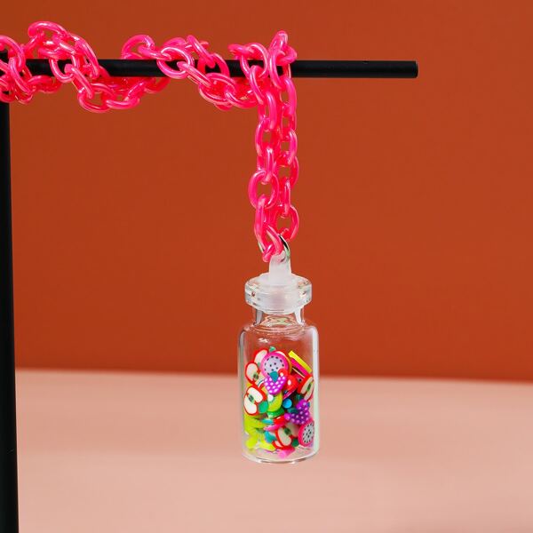 

Girls Fruit Bottle Charm Necklace, Multicolor