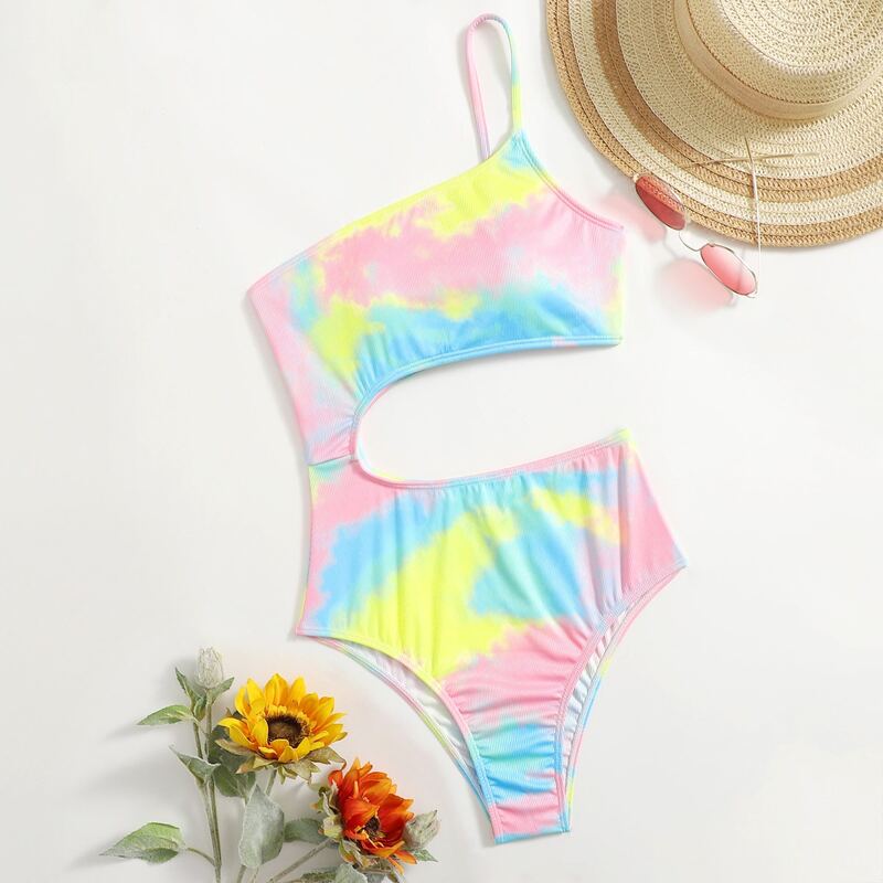 

Tie Dye Cut-out One Piece Swimsuit, Multicolor