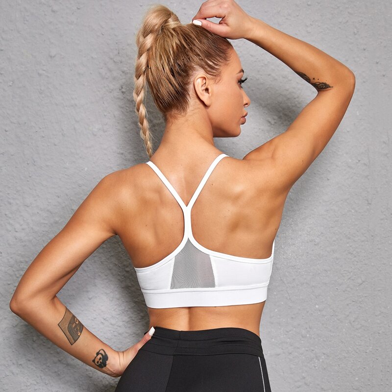 

Medium Support Contrast Mesh Sports Bra, White
