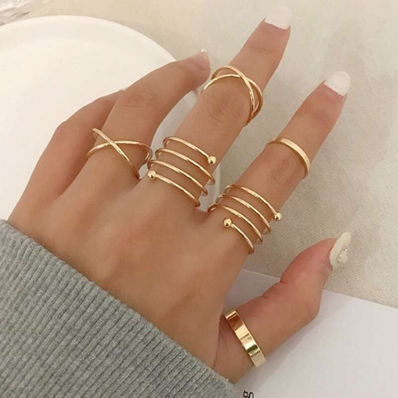 

6pcs Wrap Ring Set, Gold