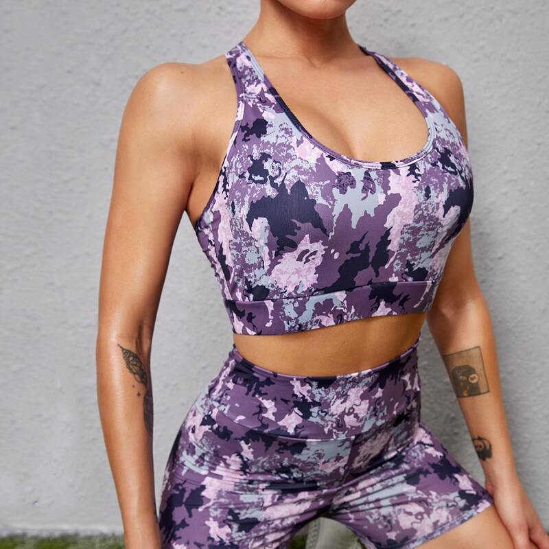 

Scoop Neck Racer Back Allover Print Sports Set, Multicolor