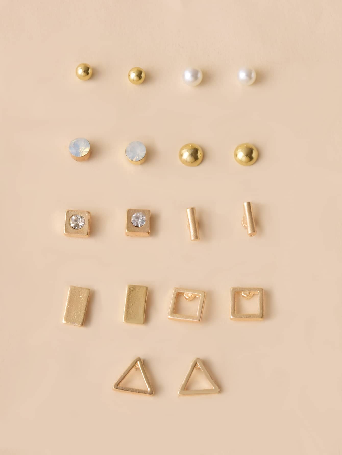 9對假珍珠裝飾耳釘 - 金黃色 - 查看 1