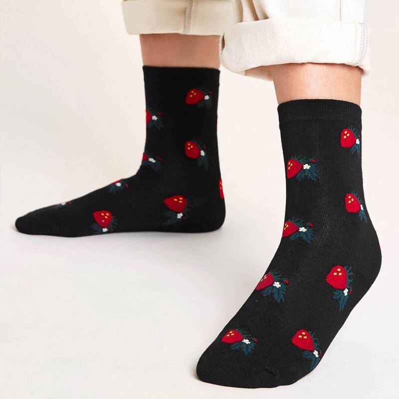 

Strawberry Crew Socks, Black