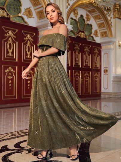 SHEIN Foldover Off Shoulder Glitter Dress