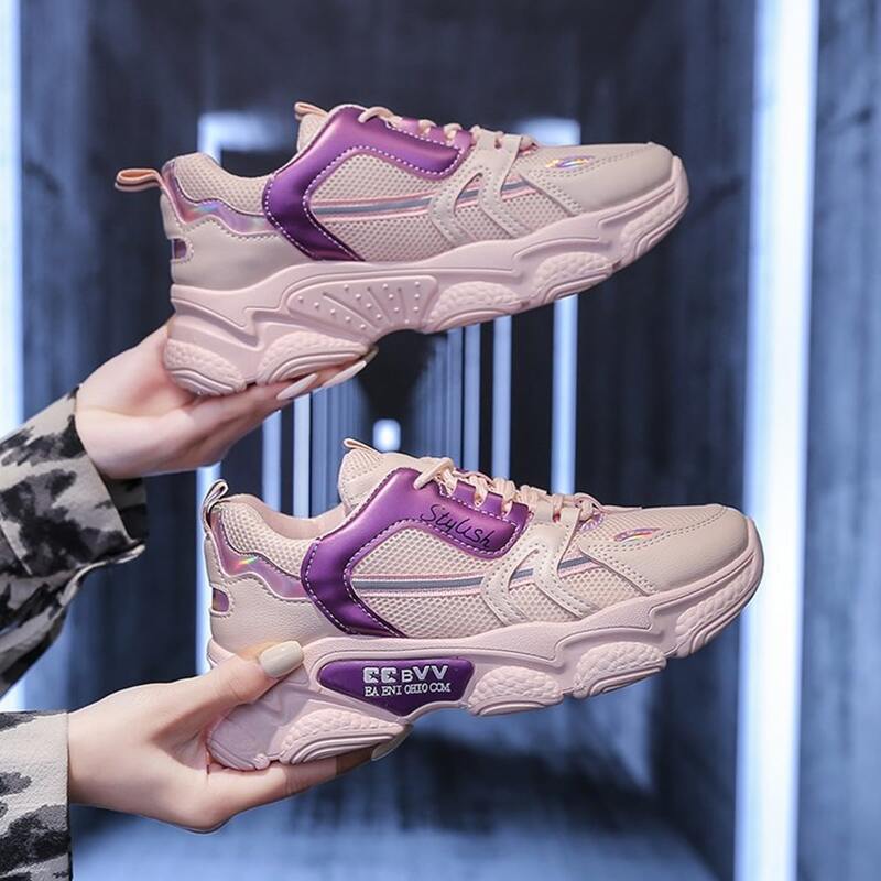 

Lace-up Mesh Chunky Sneakers, Baby pink