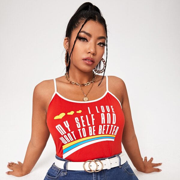 

Plus Slogan & Heart Print Cami Top, Red
