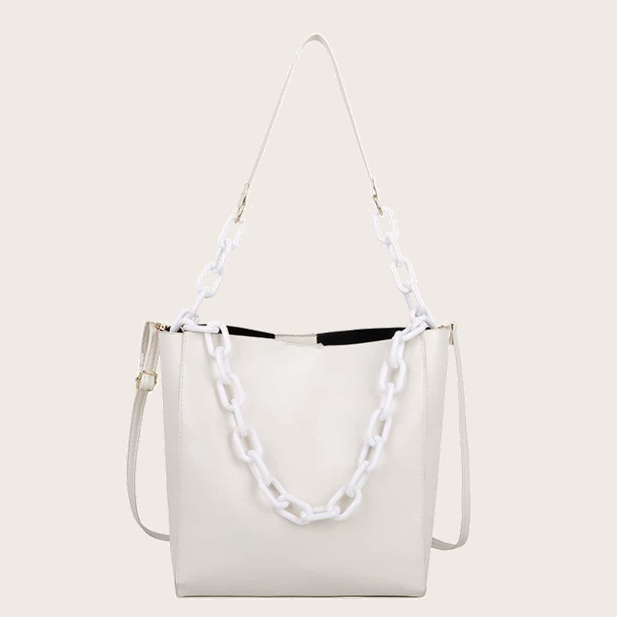 

Solid Chain Shoulder Bag, White