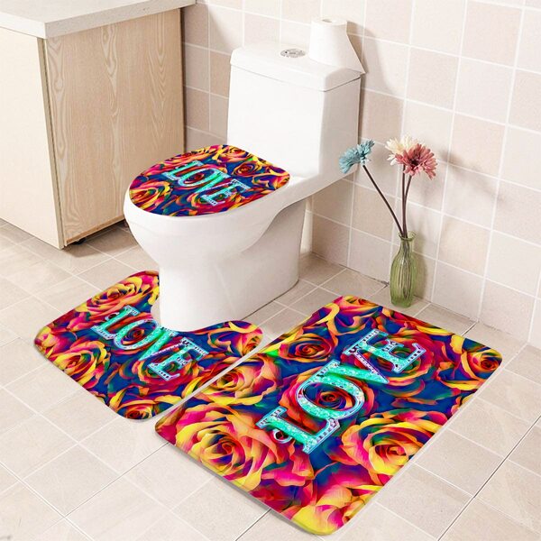 

1pc Rose Print Closestool Rug, Multicolor