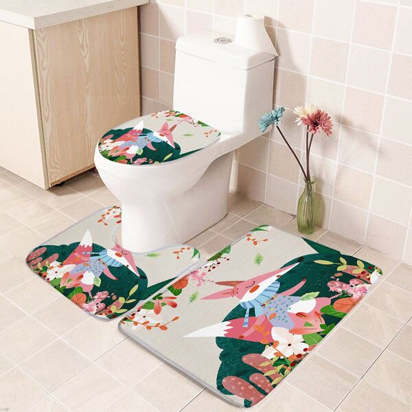 

1pc Fox Print Closestool Rug, Multicolor