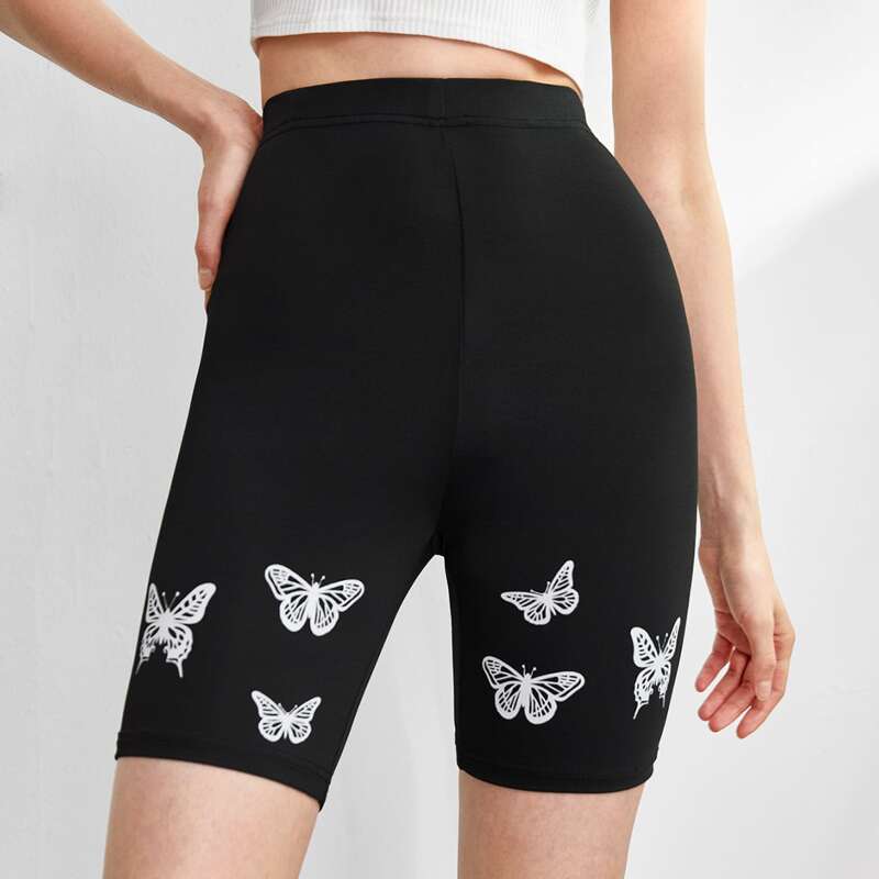 

Butterfly Graphic Biker Shorts, Black
