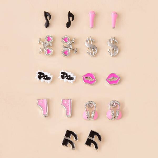 

9pairs Lip Design Stud Earrings, Multicolor