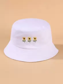 Sombrero cubo de niños con bordado de flor - Blanco - Ver 1