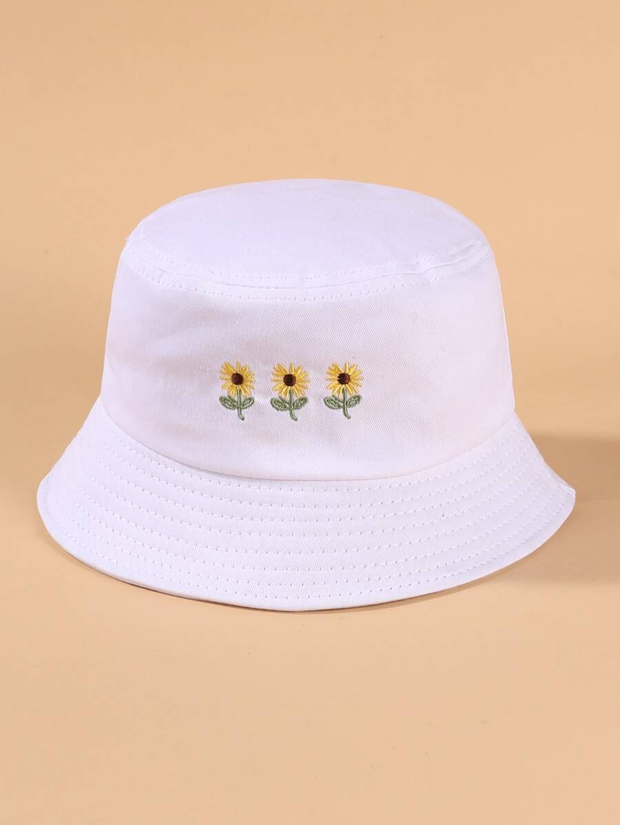 Sombrero cubo de niños con bordado de flor - Blanco - Ver 1