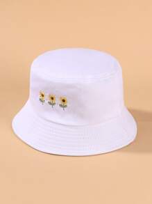 Sombrero cubo de niños con bordado de flor - Blanco - Ver 2