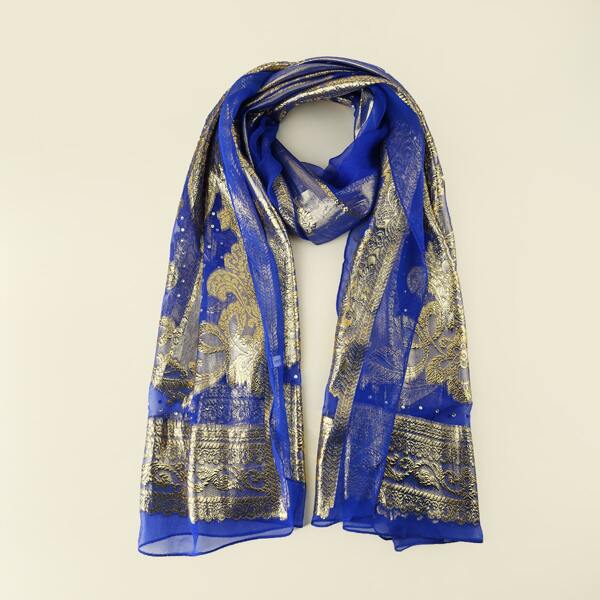 

Flower Silk Jacquard Pattern Scarf, Royal blue