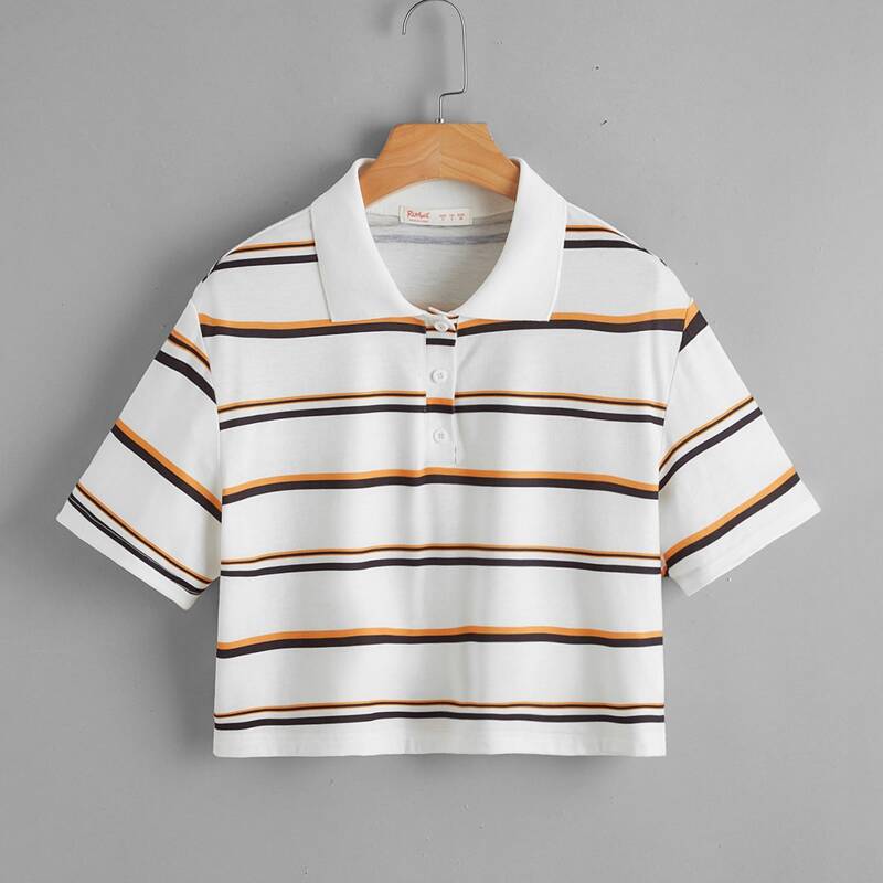

Striped Polo Crop Tee, Multicolor