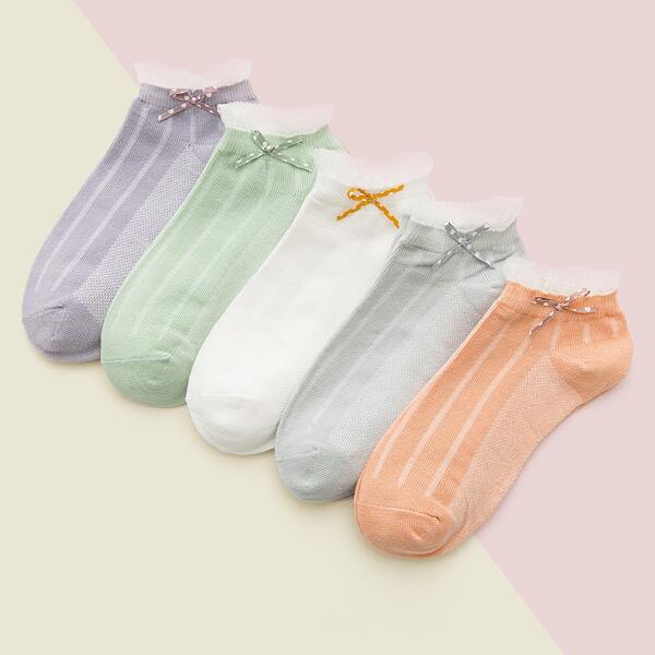 

5pairs Baby Bow Decor Socks, Multicolor