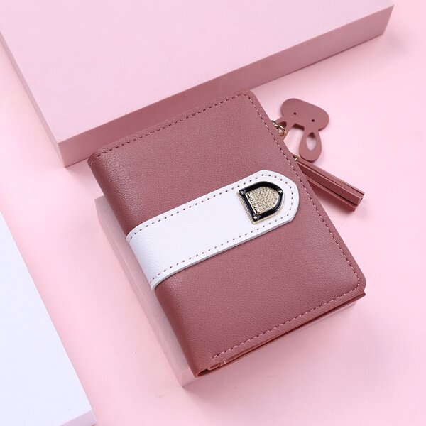 

Tassel Decor Fold Over Purse, Dusty pink