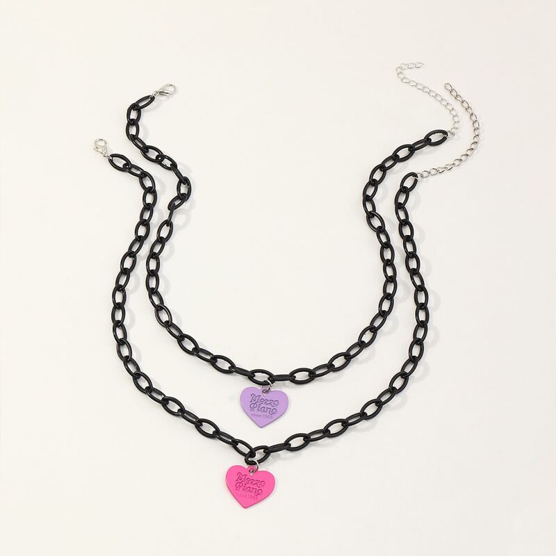 

2pcs Heart Pendant Necklace, Multicolor