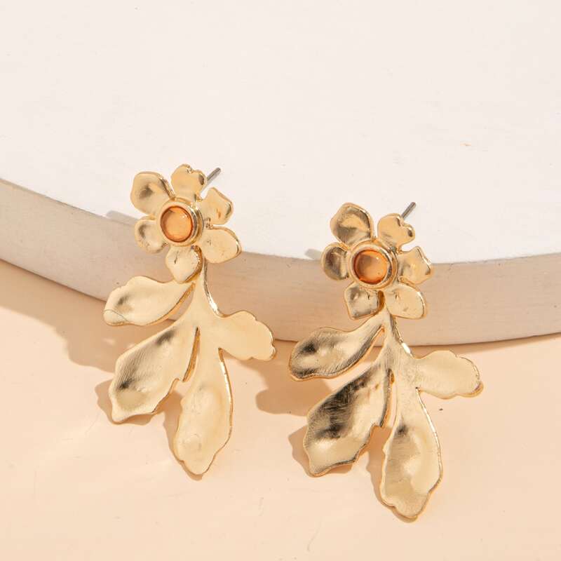 

1pair Metal Flower Drop Earrings, Gold