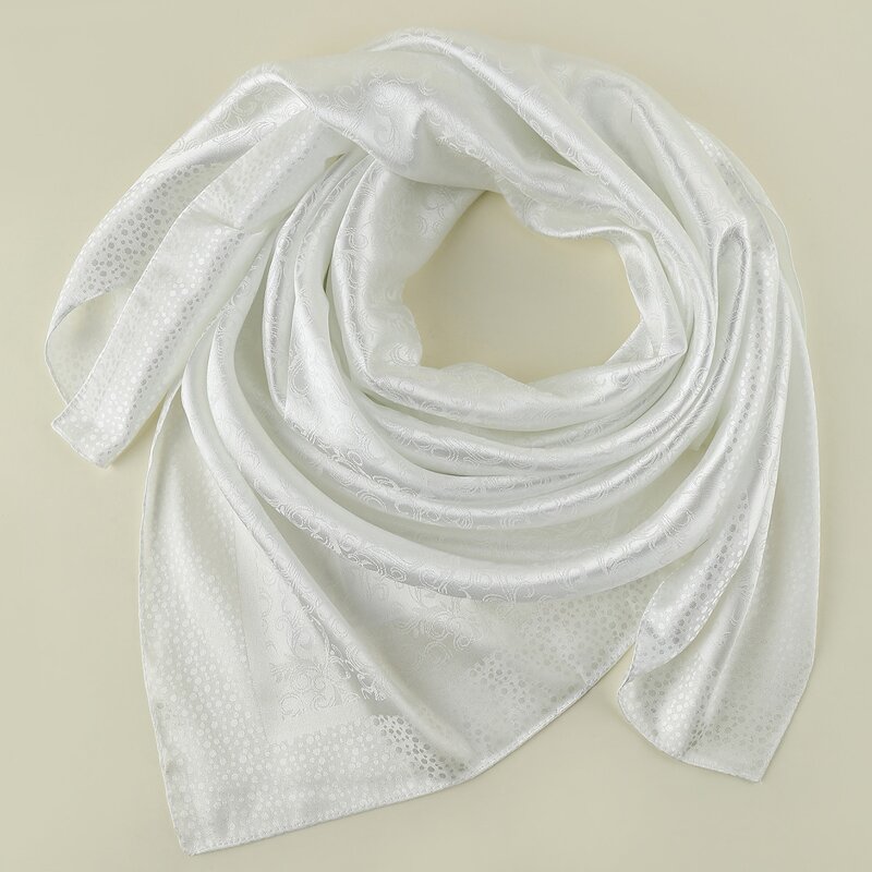 

Flower Silk Jacquard Pattern Scarf, White