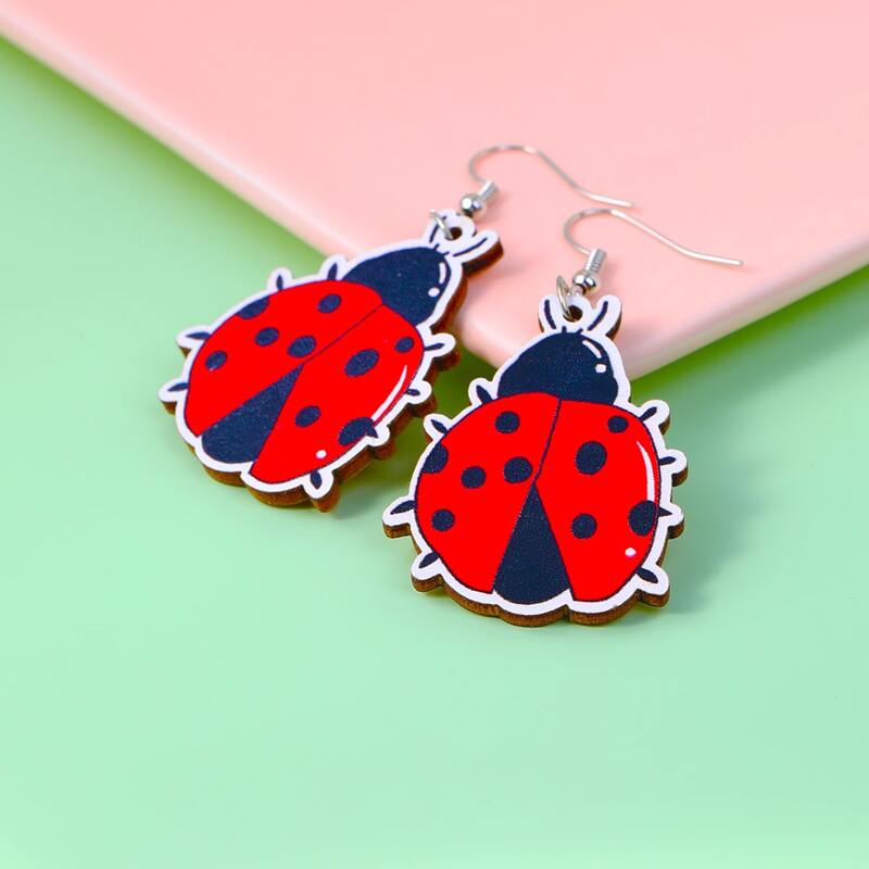 

1pair Ladybug Drop Earrings, Multicolor
