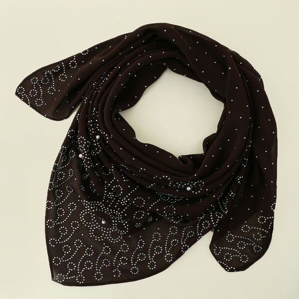 

Faux Pearl & Rhinestone Decor Bandana, Coffee brown