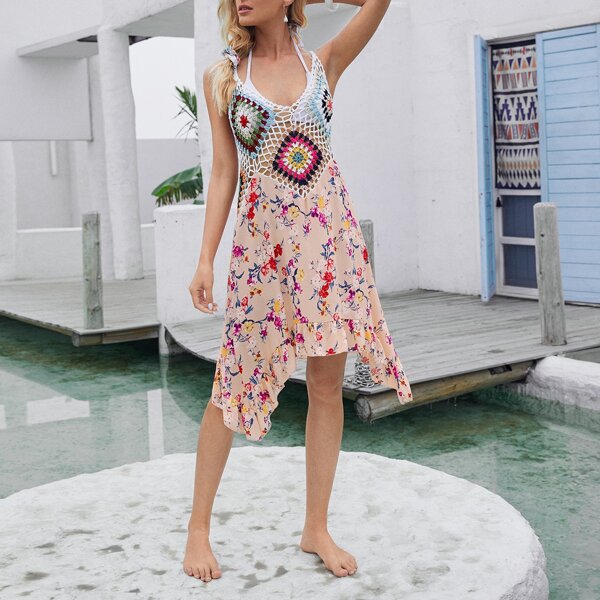 

Floral Print Cover Up Dress Without Bikini, Multicolor