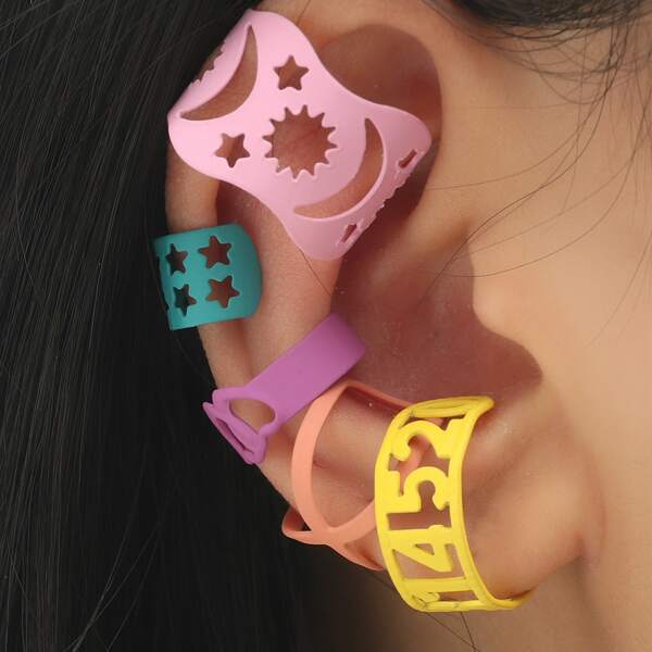 

5pcs Acrylic Hollow Out Ear Cuff, Multicolor