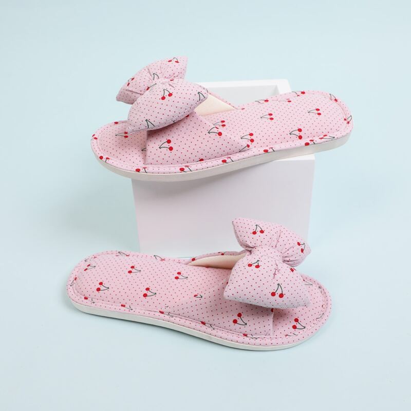 Cherry Graphic Slippers, Baby pink