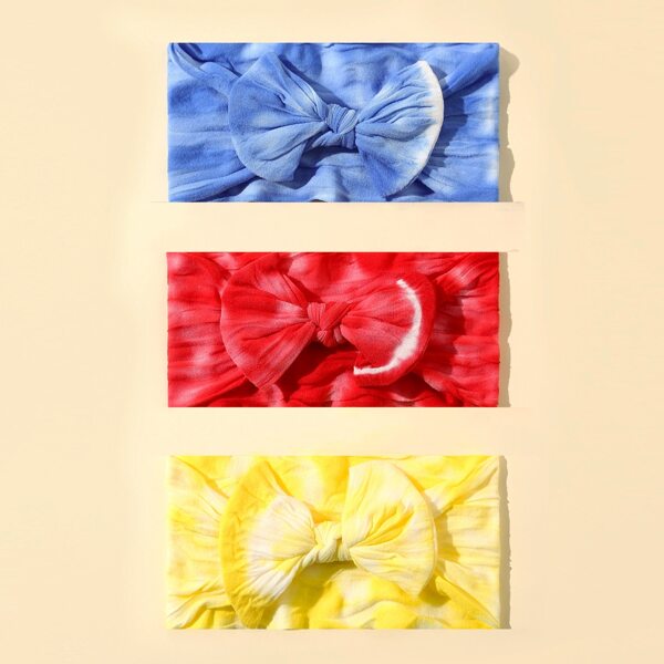 

3pcs Baby Tie Dye Bow Decor Hair Band, Multicolor