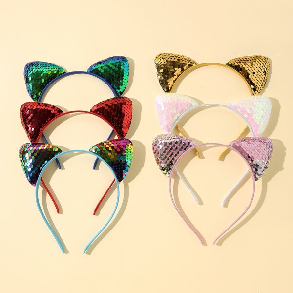 

6pcs Toddler Girls Sequin Ear Decor Headband, Multicolor