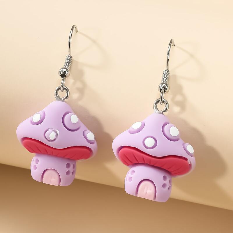 

1pair Mushroom Design Drop Earrings, Red violet