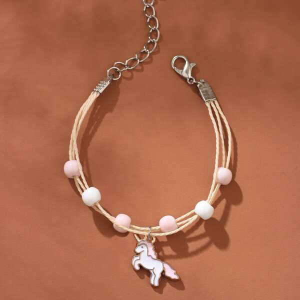 

Girls Unicorn Charm Bracelet, Baby pink