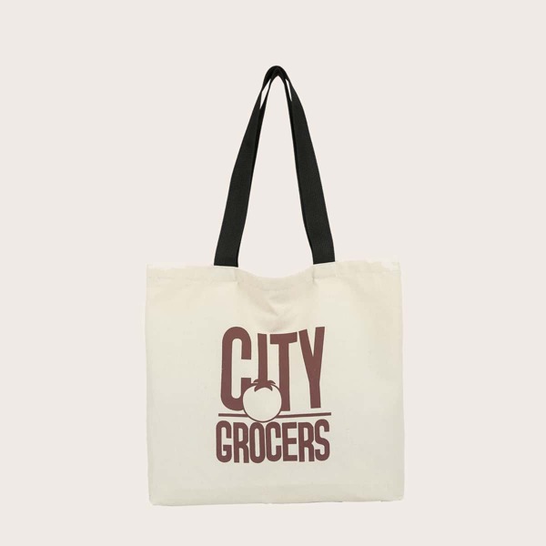 

Letter Graphic Large Capacity Shopper Bag, Beige