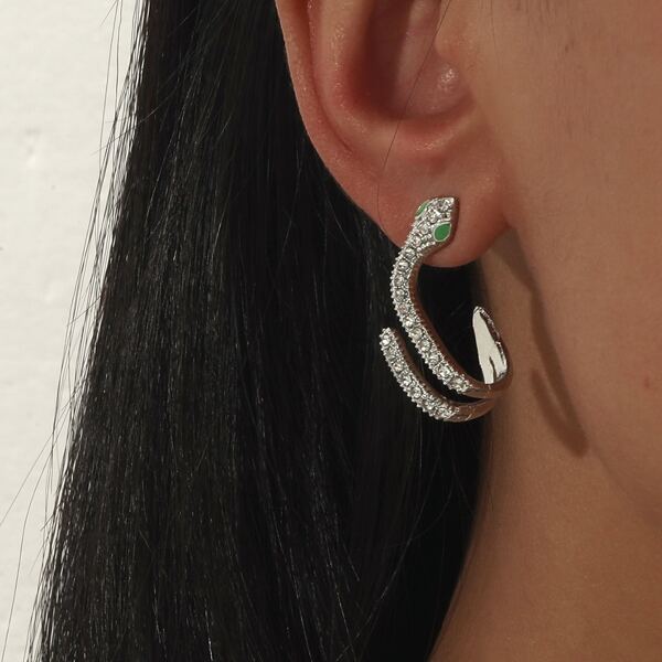 

Rhinestone Snake Design Earrings, Silver